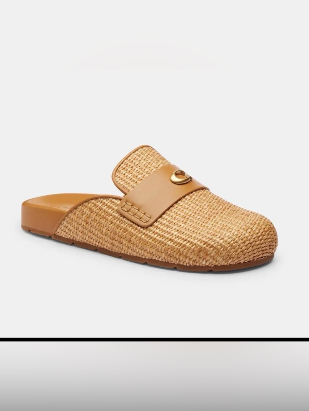 🤎 Coach Bag Natural Tan Straw Raffia Gold & Leather Slip-On Mule Clog Sneaker 11 - Picture 9 of 12